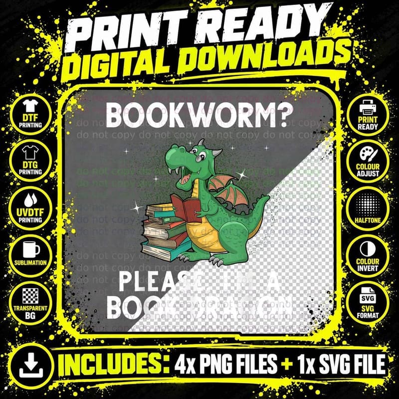 Cool Reading Art for Men Women Book Dragon Reader Png SVG Digital Bundle