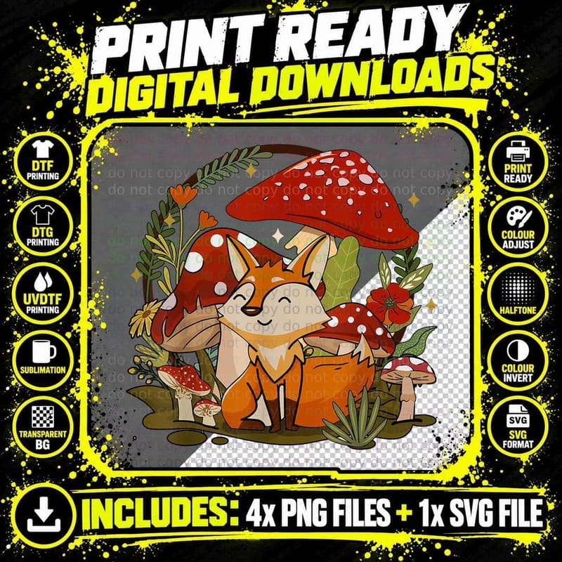 Cottagecore Aesthetic Floral Fox Mushroom Girl Women Png SVG Digital Bundle