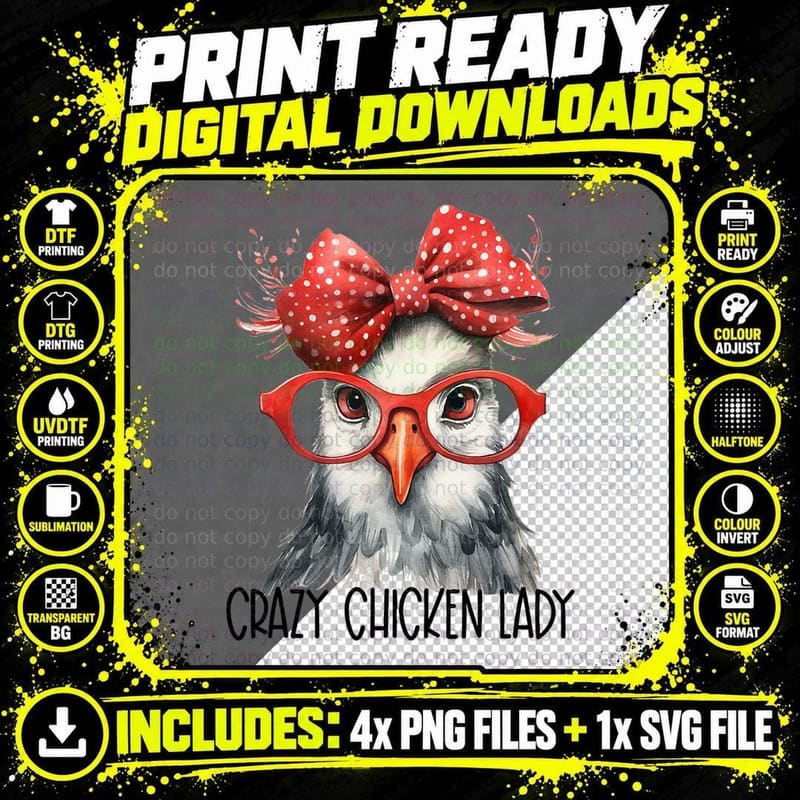 Crazy Chicken Lady Farm Chicken Lover Famer Country Png SVG Digital Bundle