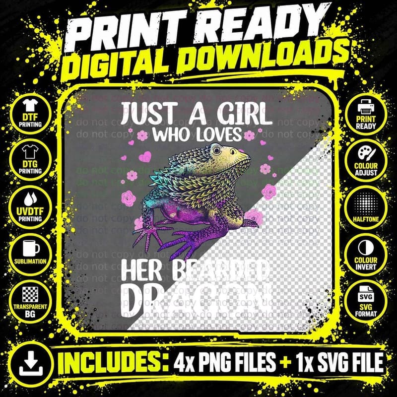 Cute Bearded Dragon for Women Girls Bearded Dragon Png SVG Digital Bundle