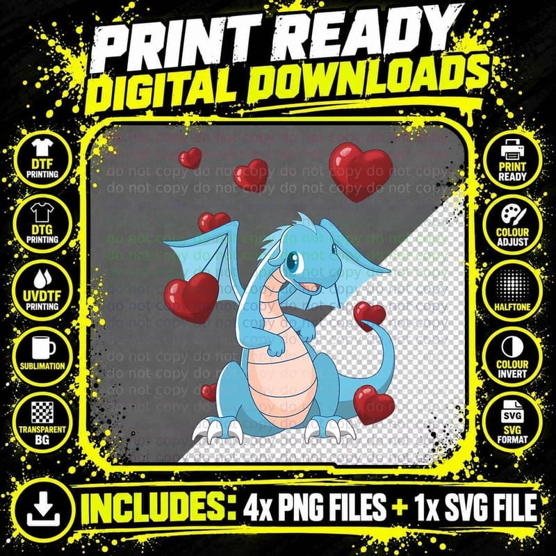 Cute Dragon Funny Valentines Day Love Heart T-Shirt Png SVG Digital Bundle