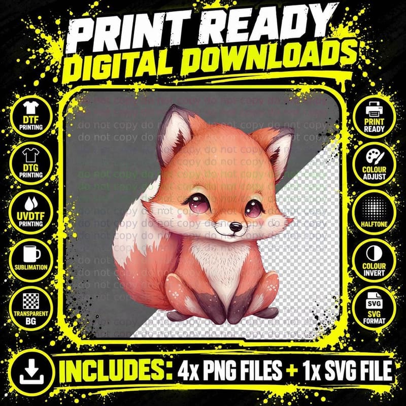 Cute Fox - Adorable Illustration Cartoon - Classic Png SVG Digital Bundle