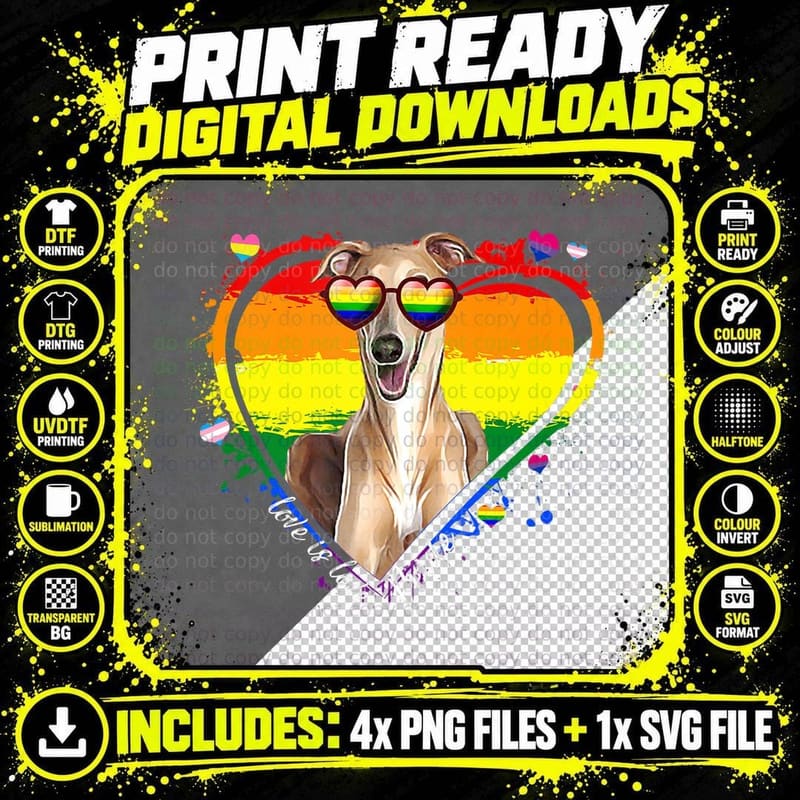 Cute Greyhound Rainbow Heart Gay Pride LGBT T-Shirt Png SVG Digital Bundle