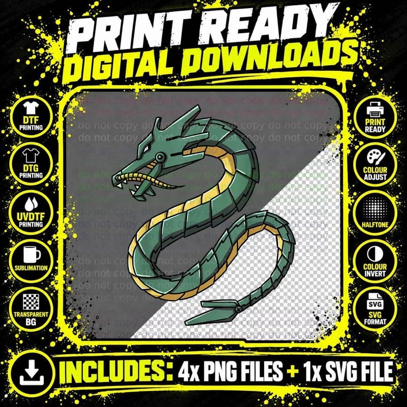 Cyborg Japanese Dragon Cyber Aesthetic T-Shirt Png SVG Digital Bundle