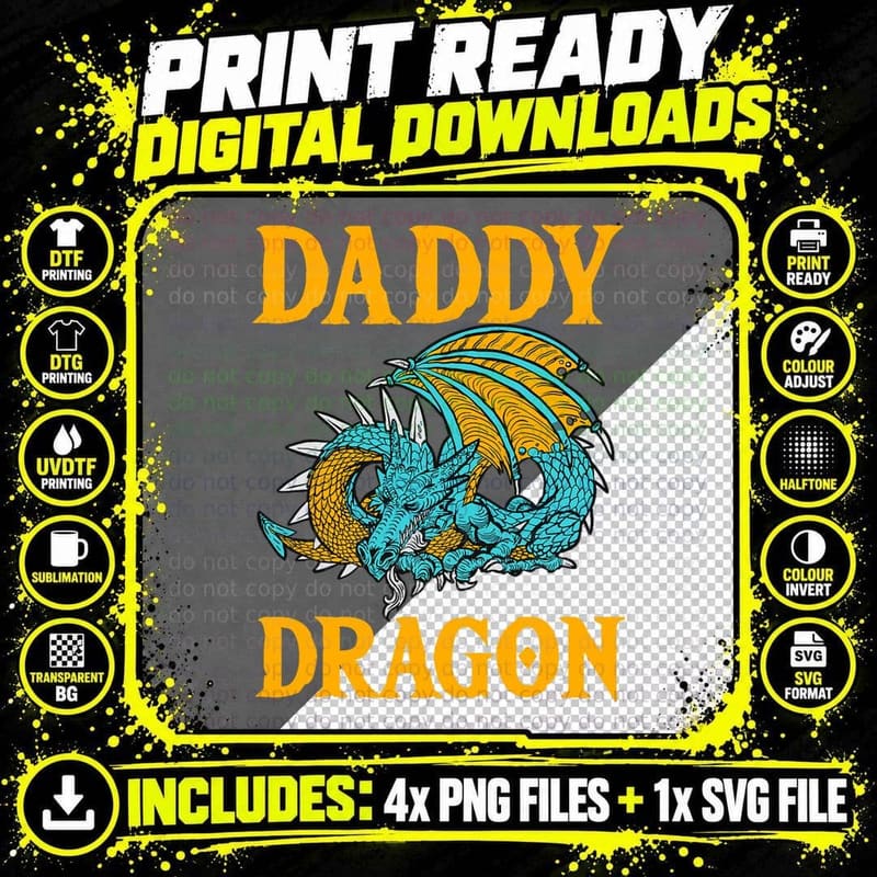 Daddy Dragon Mythical Father's Day Dad Legendary Png SVG Digital Bundle