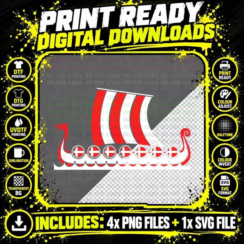 Denmark Viking Ship Gift Danish Flag Dragon Boat Viking Png SVG Digital Bundle