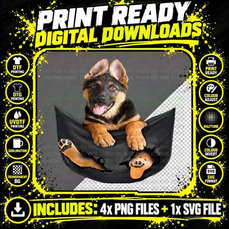Dog Lovers Gifts German Shepherd in Pocket Funny Dog Png SVG Digital Bundle