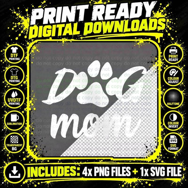 Dog Mom Funny Cute Fur Mama Gift Simple Pawprint Zip Png SVG Digital Bundle