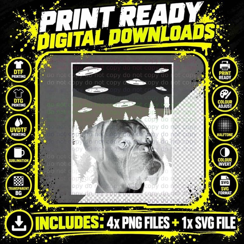 Dog Selfie with Ufos, Funny Viral Meme Retro Vintage Ufo Png SVG Digital Bundle