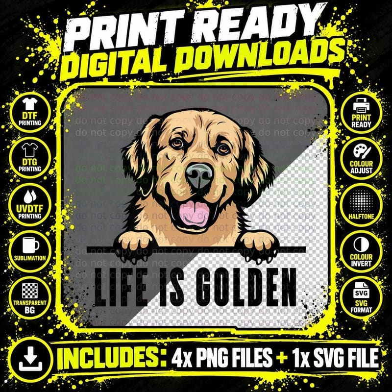 Dogs 365 Golden Retriever Dog Life Is Golden T-Shirt Png SVG Digital Bundle