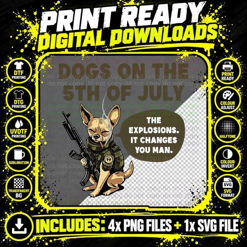 Dogs on R 5th of July Dog Smoker Meme T-Shirt Png SVG Digital Bundle