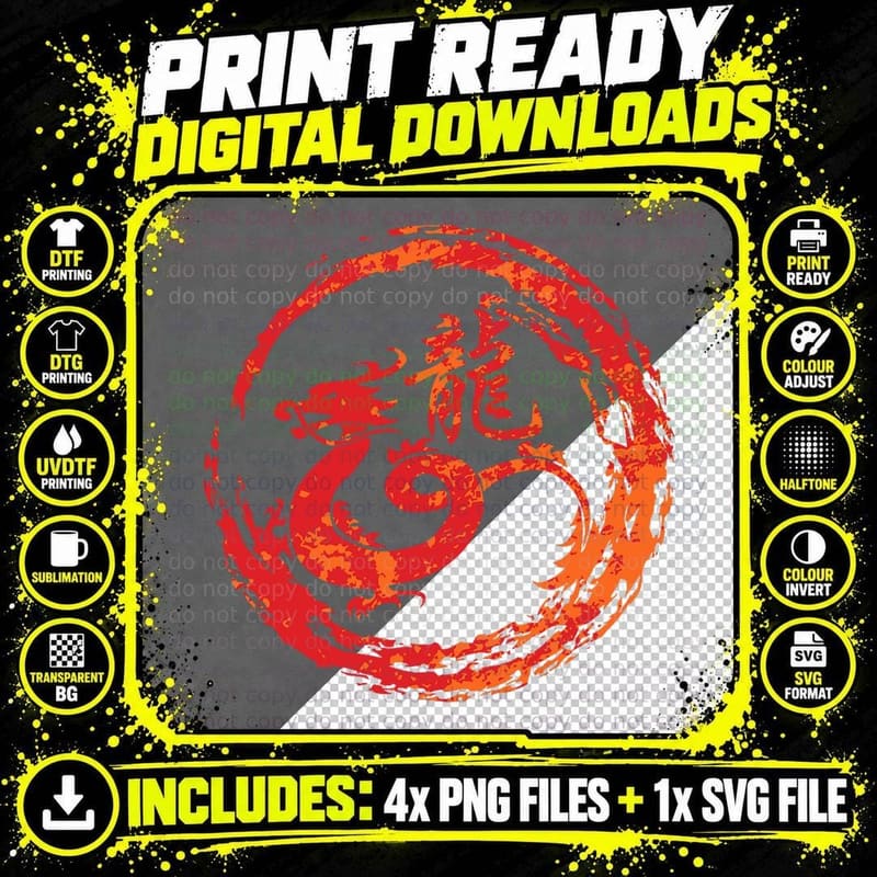 Dragon Chinese Sign of the Zodiac T-Shirt Png SVG Digital Bundle