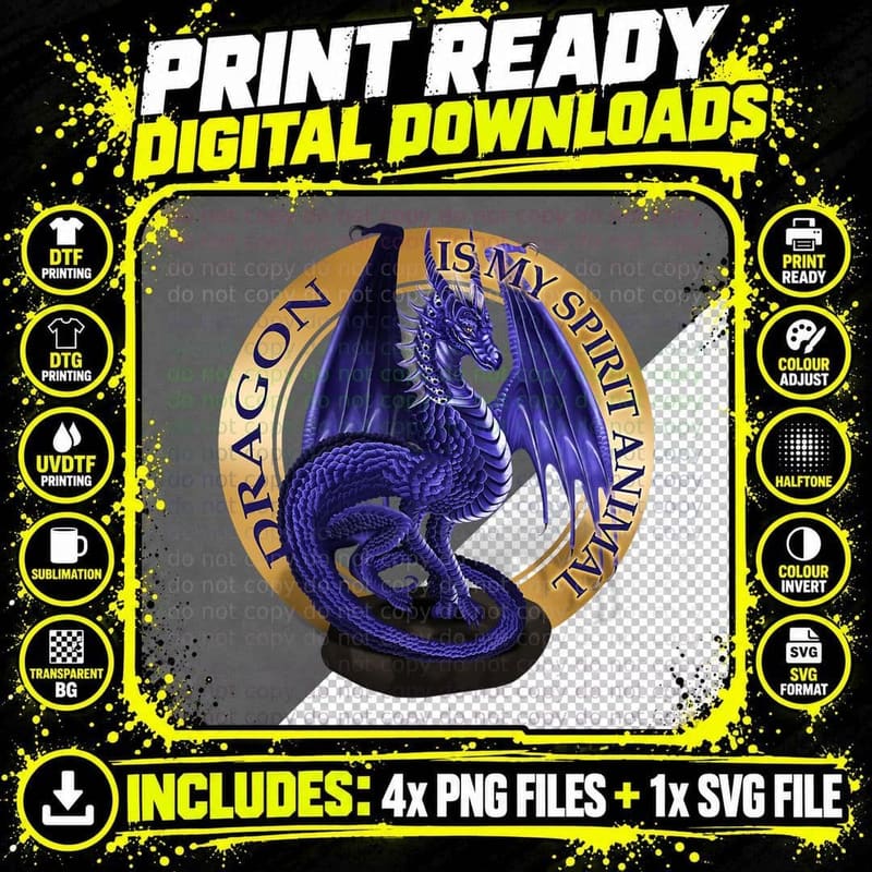 Dragon Is My Spirit Animal Fantasy Lover T-Shirt Png SVG Digital Bundle