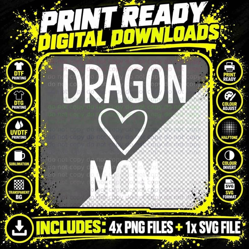 Dragon Mom, Heart, Funny, Joke, Sarcastic, Family T-Shirt Png SVG Digital Bundle