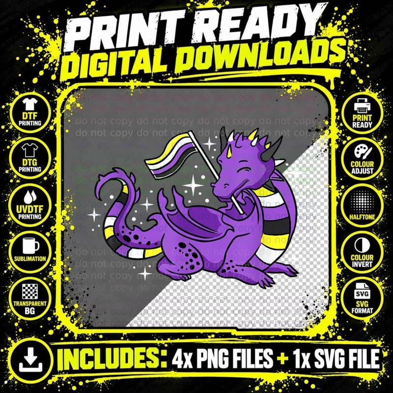 Dragon Nonbinary Pride T-Shirt Png SVG Digital Bundle