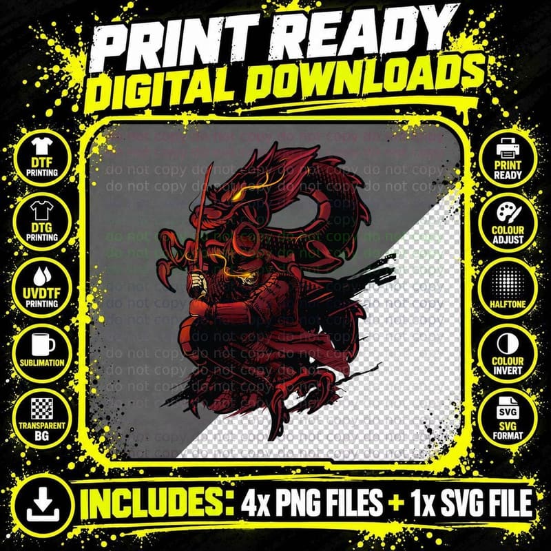 Dragon Samurai Japanese Warrior T-Shirt Png SVG Digital Bundle