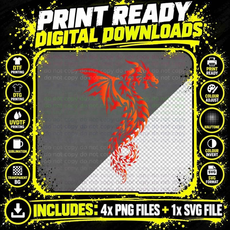 Dragon Tribal Graphic Mythical Legendary Creature Png SVG Digital Bundle
