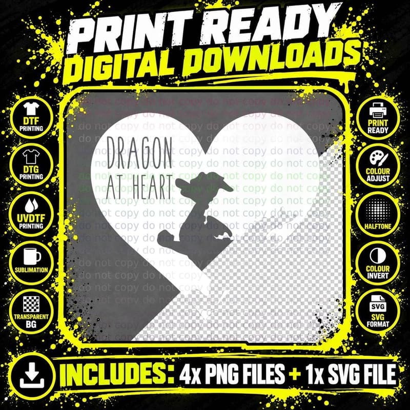 Dragon at Heart T-Shirt, Fantasy Gift Dragon Lover Png SVG Digital Bundle