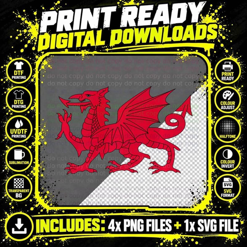 Dragon of Wales Flag Cool Welsh Cymru Flags T-Shirt Png SVG Digital Bundle
