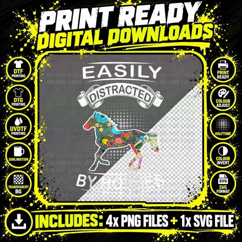 Easily Distracted by Horses Funny Animal Horse Loves Png SVG Digital Bundle