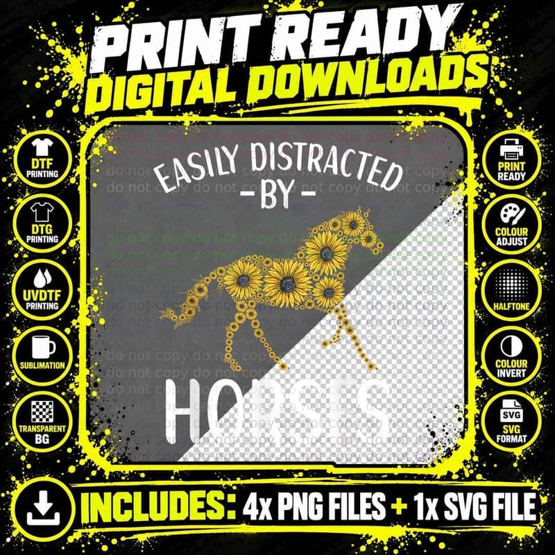 Easily Distracted by Horses Horse Lovers Apparel for Png SVG Digital Bundle