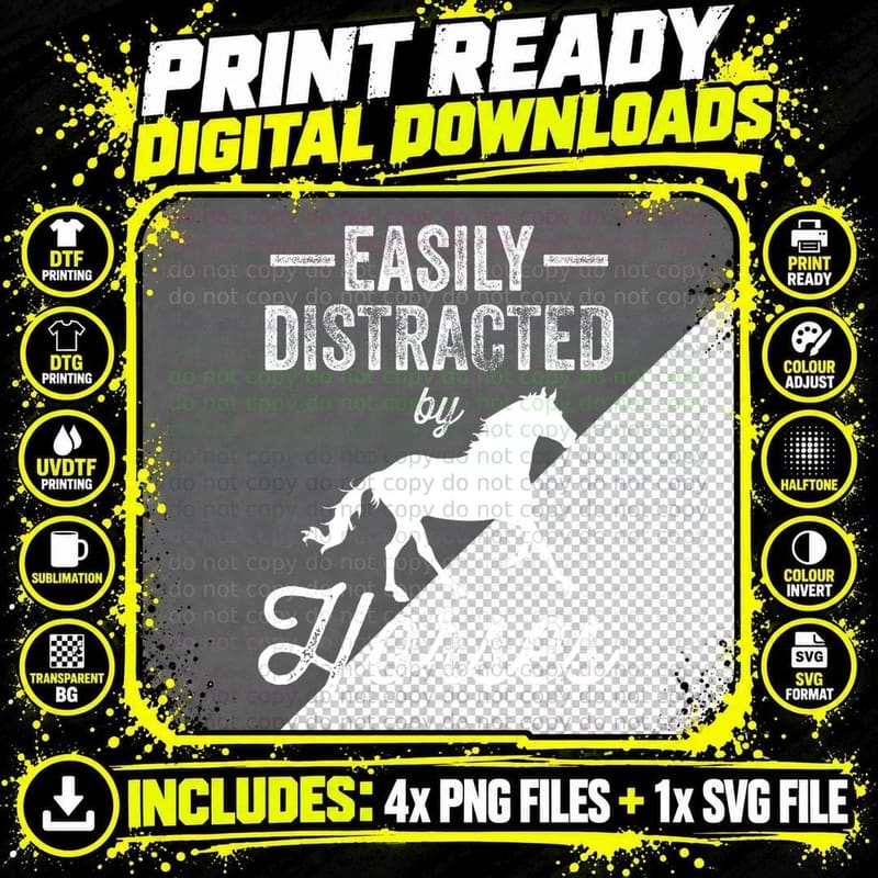 Easily Distracted by Horses Horse Rider Lover Riding Png SVG Digital Bundle