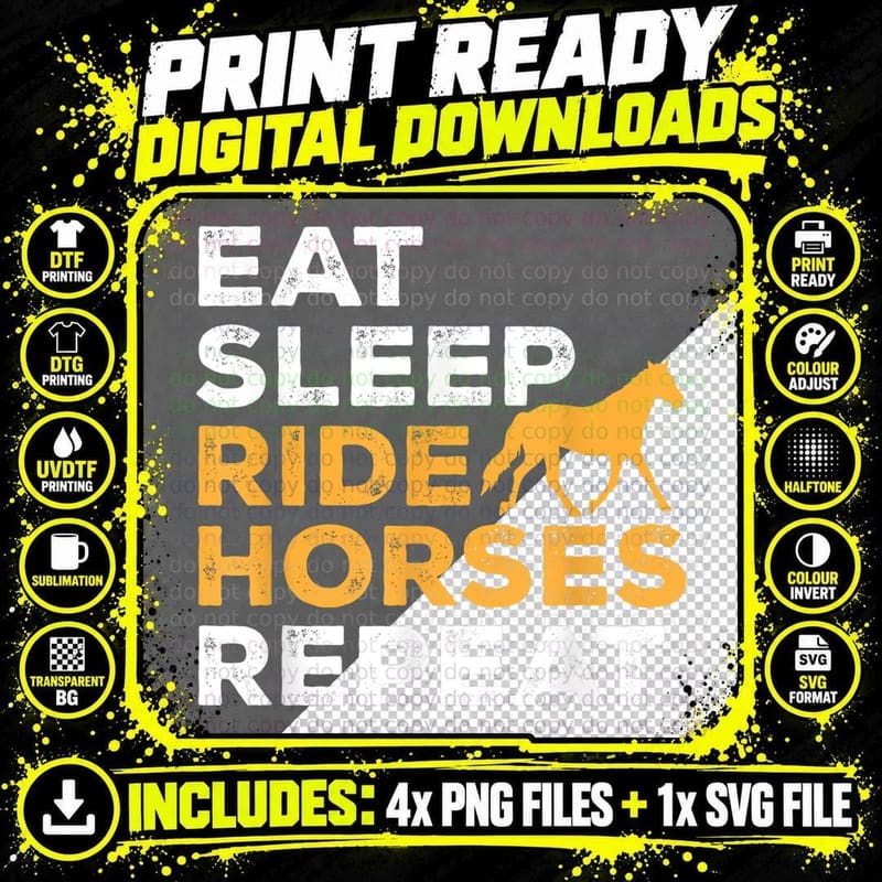 Eat Sleep Ride Horses Repeat Horse Rider Horseback Png SVG Digital Bundle