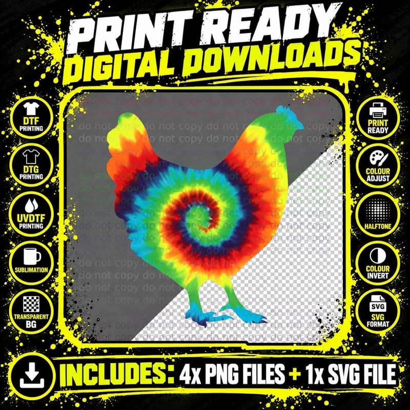 Farm Shirt Tie Dye Chicken Farmer Chicken Lovers Animals Png SVG Digital Bundle