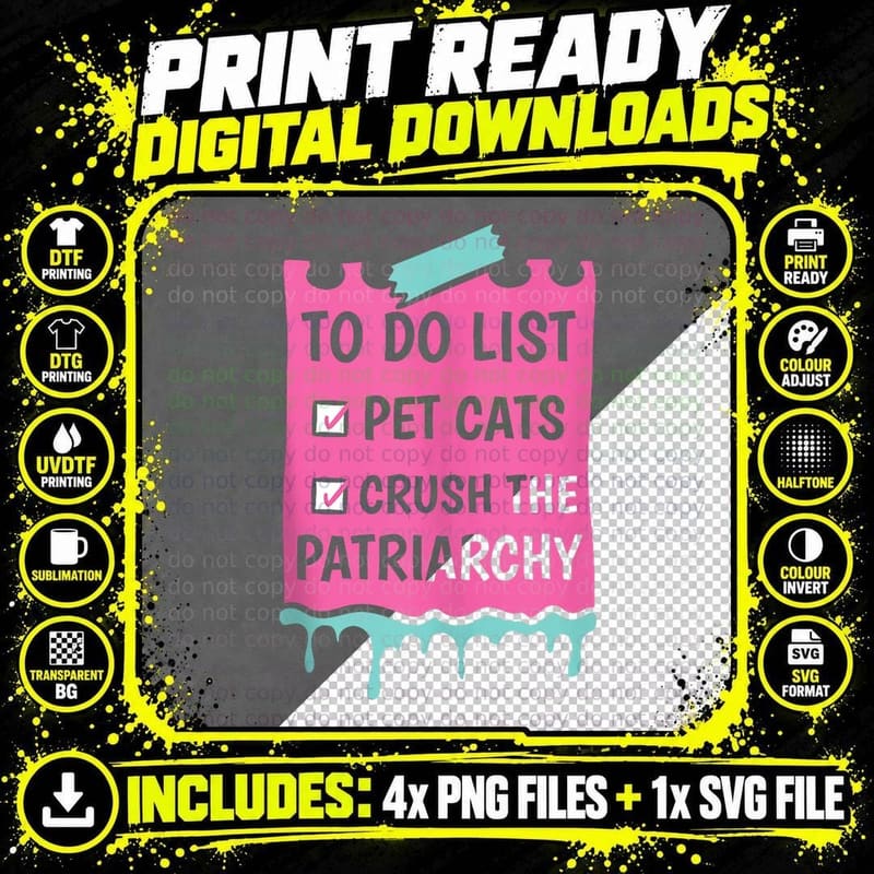 Feminist Feline Rights - Equality Feminism Cat Lover Png SVG Digital Bundle
