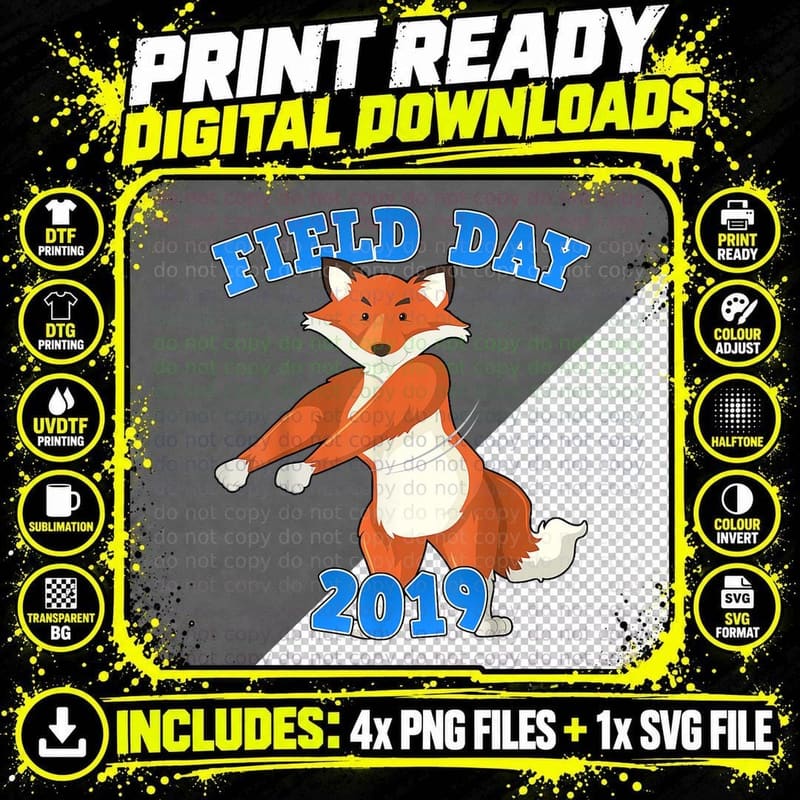Field Day 2019 Flossing Fox Dancing T-Shirt Png SVG Digital Bundle