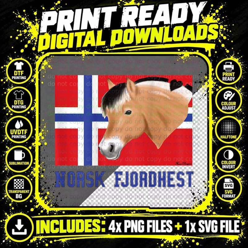 Fjord Horse with Norwegian Flag, a Pony Fan Png SVG Digital Bundle