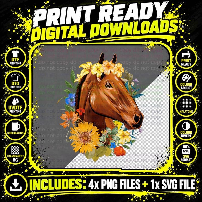 Floral Spring Horses - Animal Horse Rider Equestrian Png SVG Digital Bundle