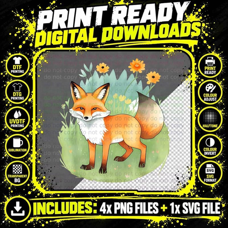Fox Art - Cute Graphic Design Illustration Fox T-Shirt Png SVG Digital Bundle
