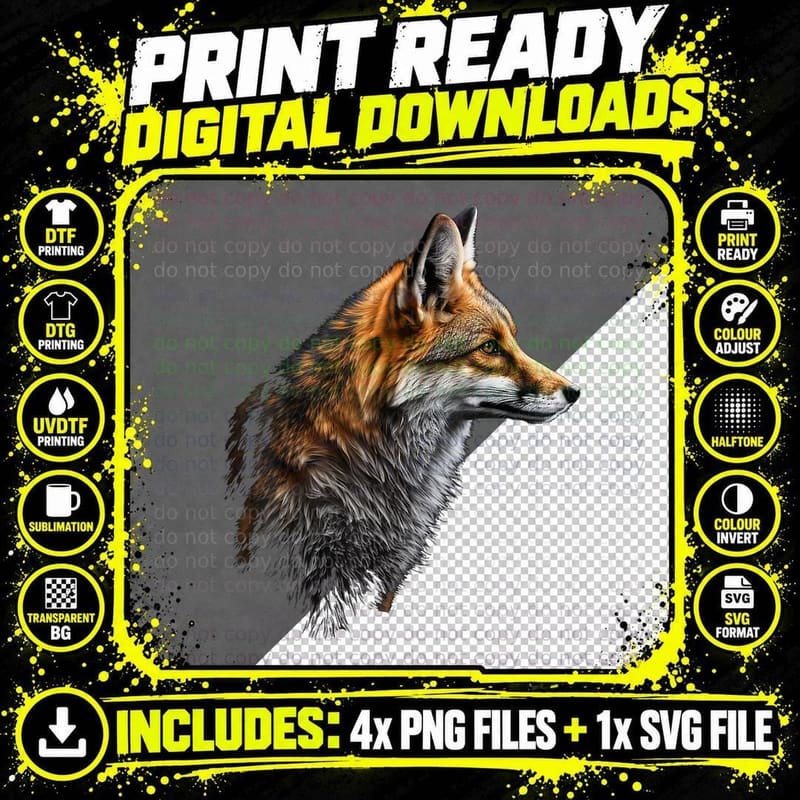 Fox Art Animal Lovers Motif Animal T-Shirt Png SVG Digital Bundle
