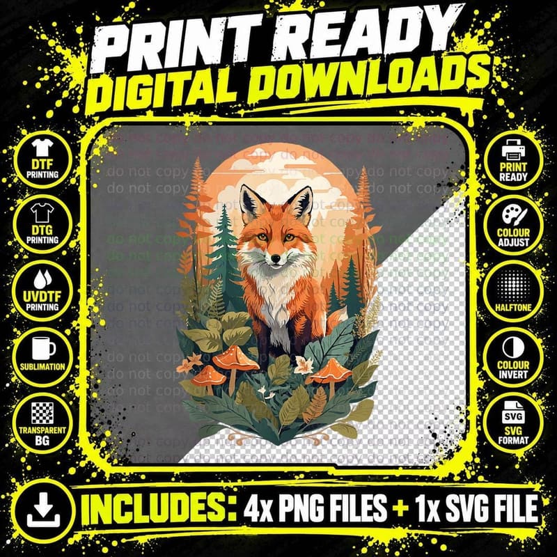 Fox Floral Forest Cottagecore Mushroom Goblincore Png SVG Digital Bundle