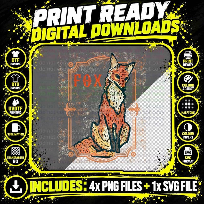 Fox Framed Art Unique Artistic Nature Painter Gift Png SVG Digital Bundle