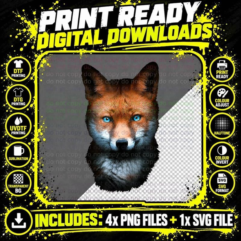 Fox Head Blue Eyes Creative Art Animal Fox T-Shirt Png SVG Digital Bundle
