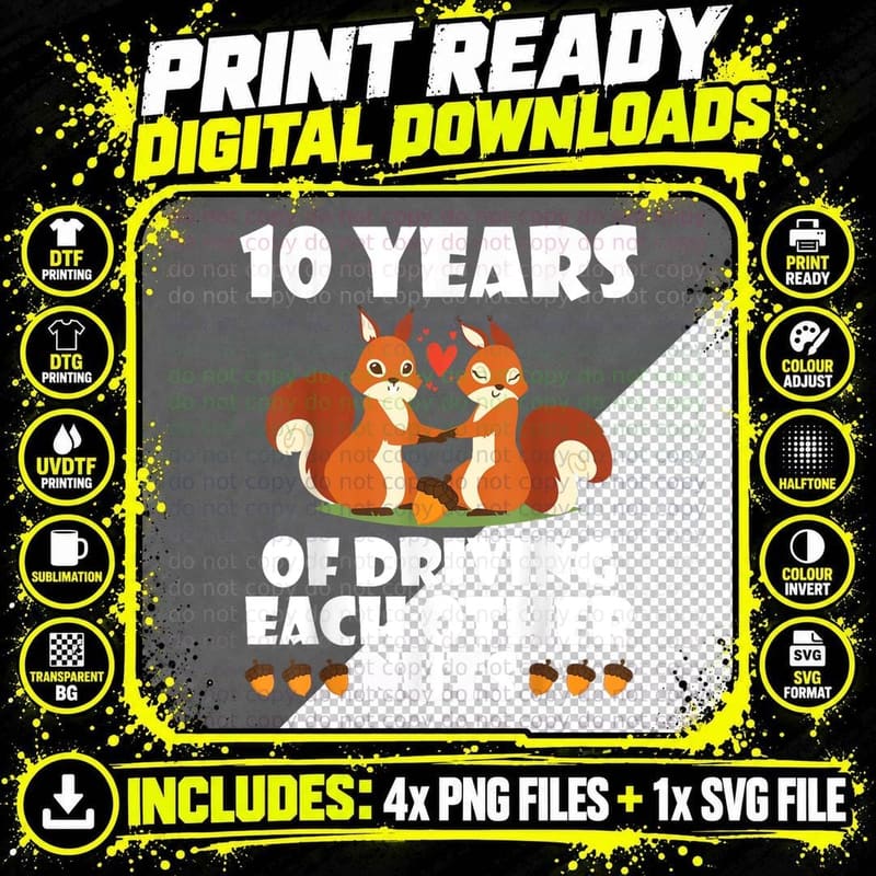 Fox Husband Wife Married 10 Years of Driving Each Other Png SVG Digital Bundle