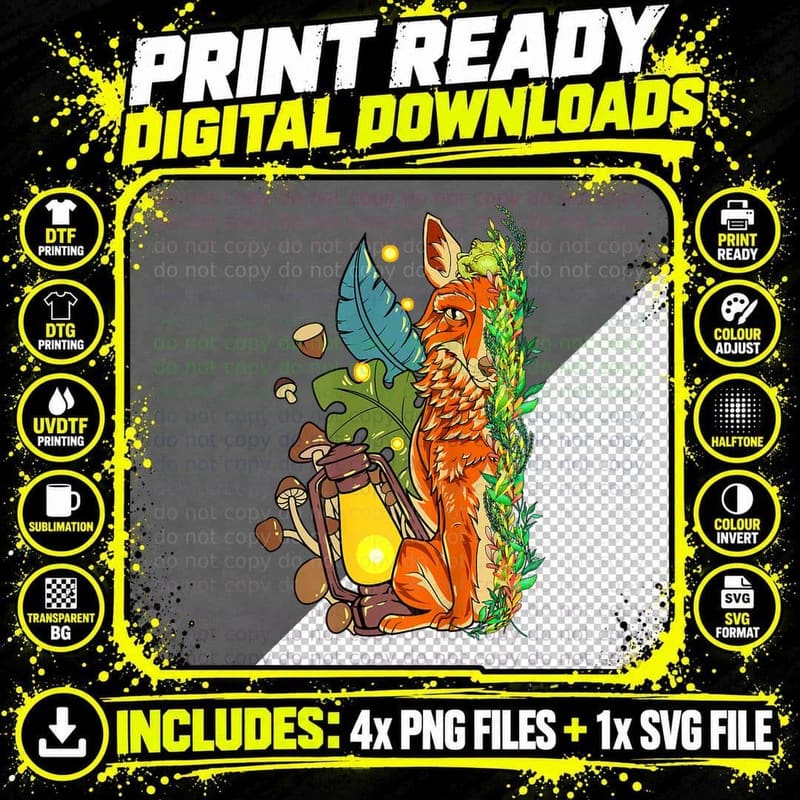 Fox and Frog with Mushrooms in the Forest - Goblincore Png SVG Digital Bundle