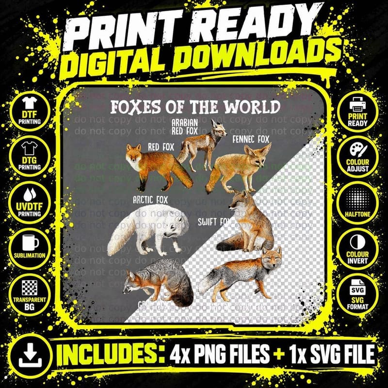 Foxes of the World Funny Fox Races Educational Wild Png SVG Digital Bundle