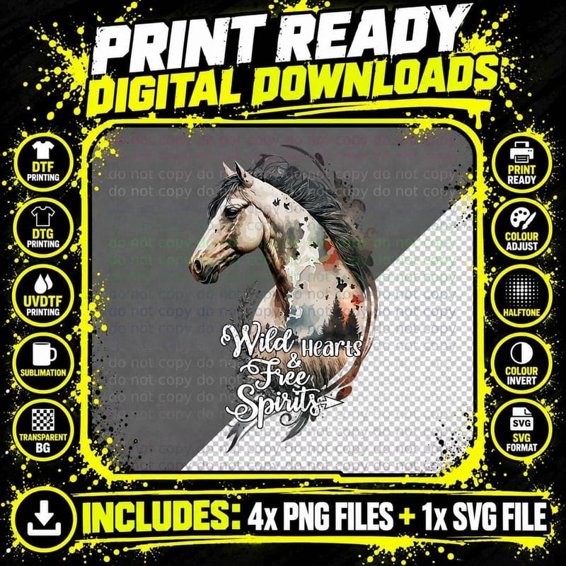 Free Spirits Horse Girl Equestrian Horses T-Shirt Png SVG Digital Bundle