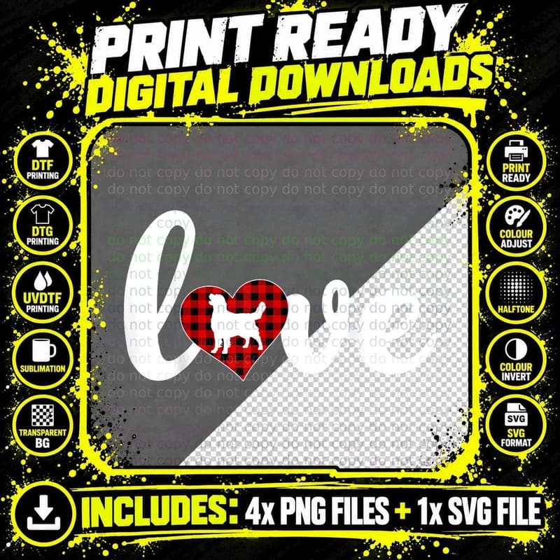 Funny Buffalo Plaid Love Golden Retriever Dog Valentines Png SVG Digital Bundle