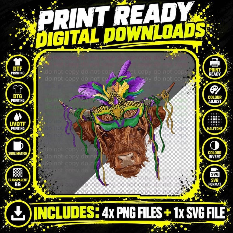 Funny Cow Heifer Mardi Gras T-Shirt Png SVG Digital Bundle