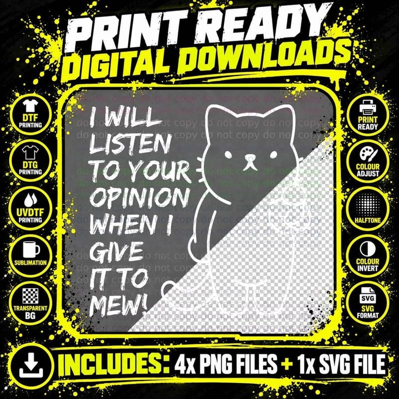 Funny Cute Cat Meme Angry Black Cat Quotes Cat Opinion Png SVG Digital Bundle