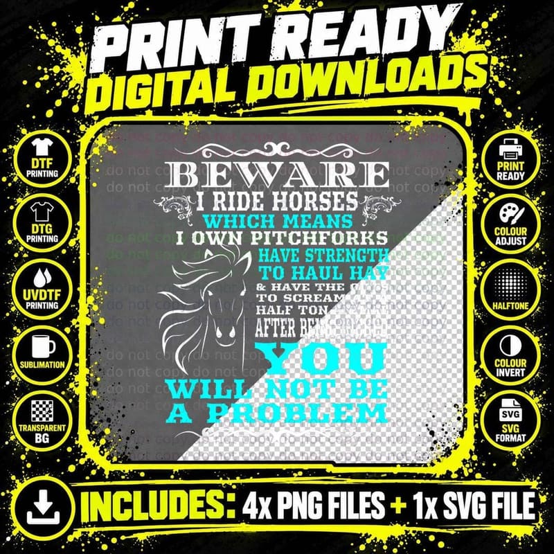 Funny Horse Shirt Horse Lover Beware I Ride Horses T Png SVG Digital Bundle