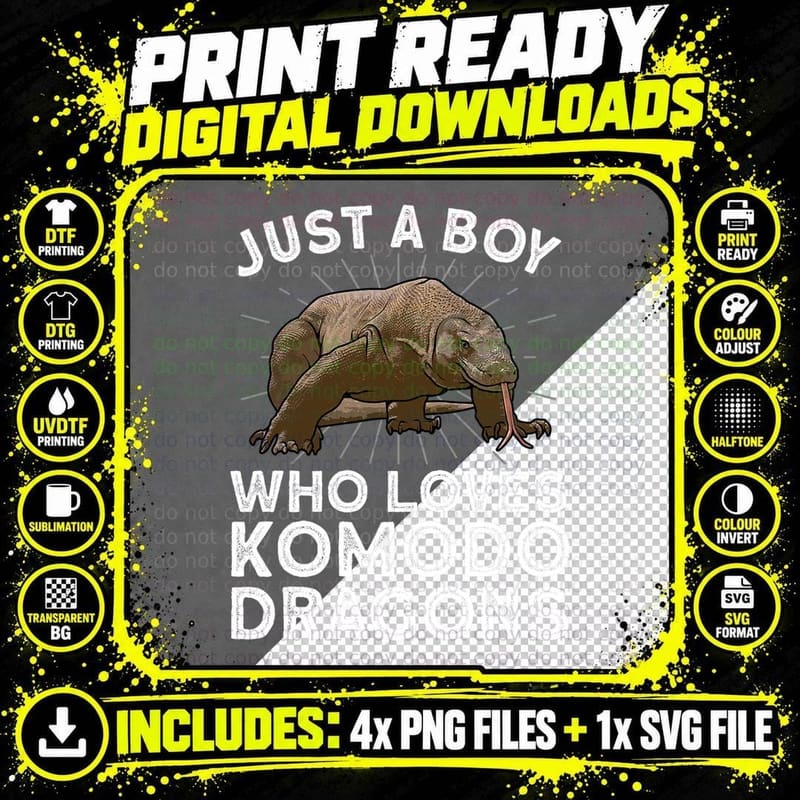 Funny Komodo Dragon Design for Boys Men Dragon Lizard Png SVG Digital Bundle