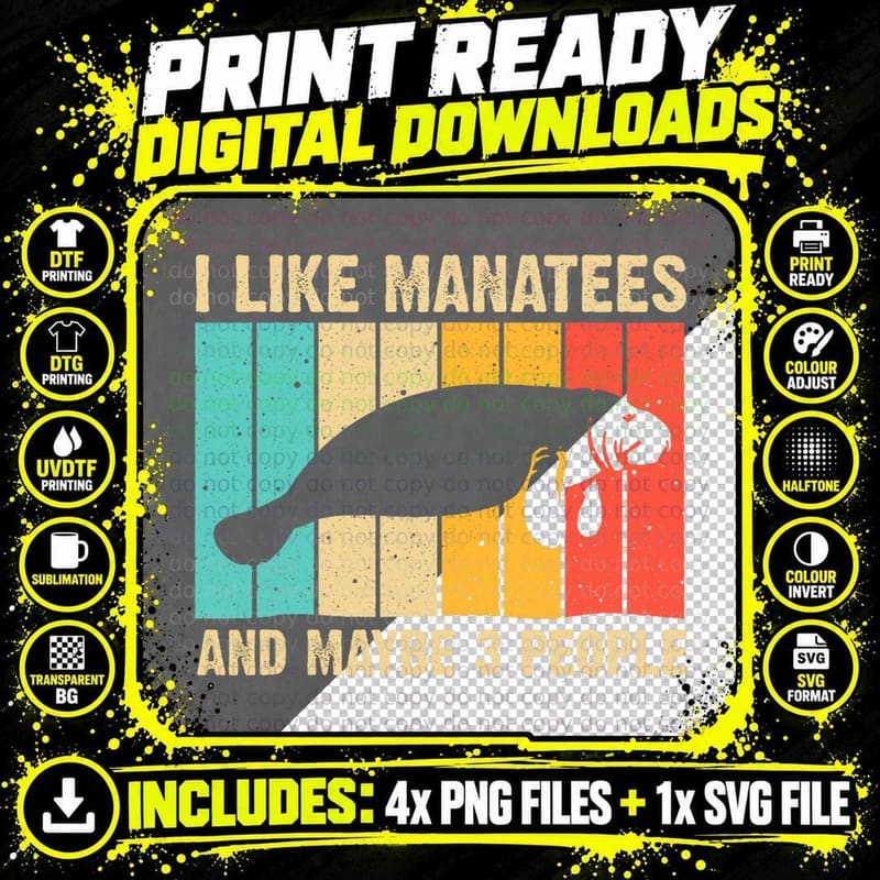 Funny Manatee Art for Men Sea Cow Monster Fish Lover Png SVG Digital Bundle