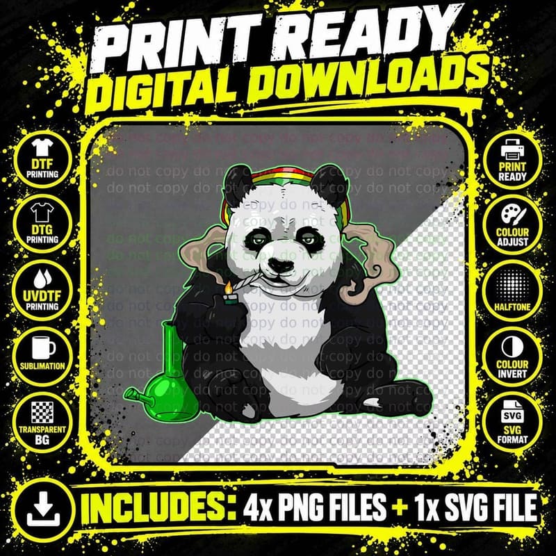 Funny Panda Bear Smoking Weed Cannabis Marijuana Stoner Png SVG Digital Bundle