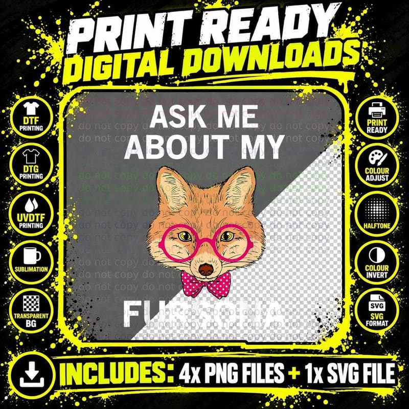 Furry Fandom Furries Fox Ask Me About My Fursona T-Shirt Png SVG Digital Bundle