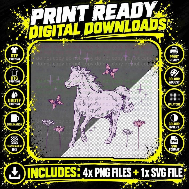 Gallop Horse Sparkle Butterfly Foal Horses Horse Lover Png SVG Digital Bundle